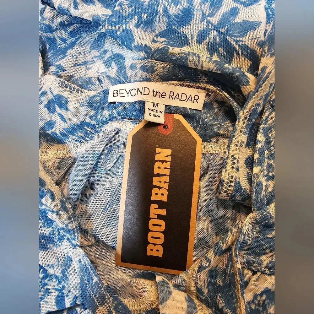 Beyond the Radar Medium Womens Blue Floral Print Long Sleeve Top Boho Flowy - Picture 12 of 13